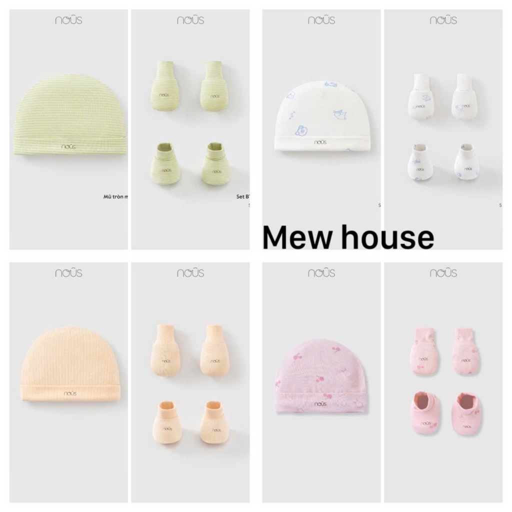 Combo mũ bao tay bao chân sơ sinh Nous chính hãng – Cotton mềm mịn cho bé 0–3 tháng