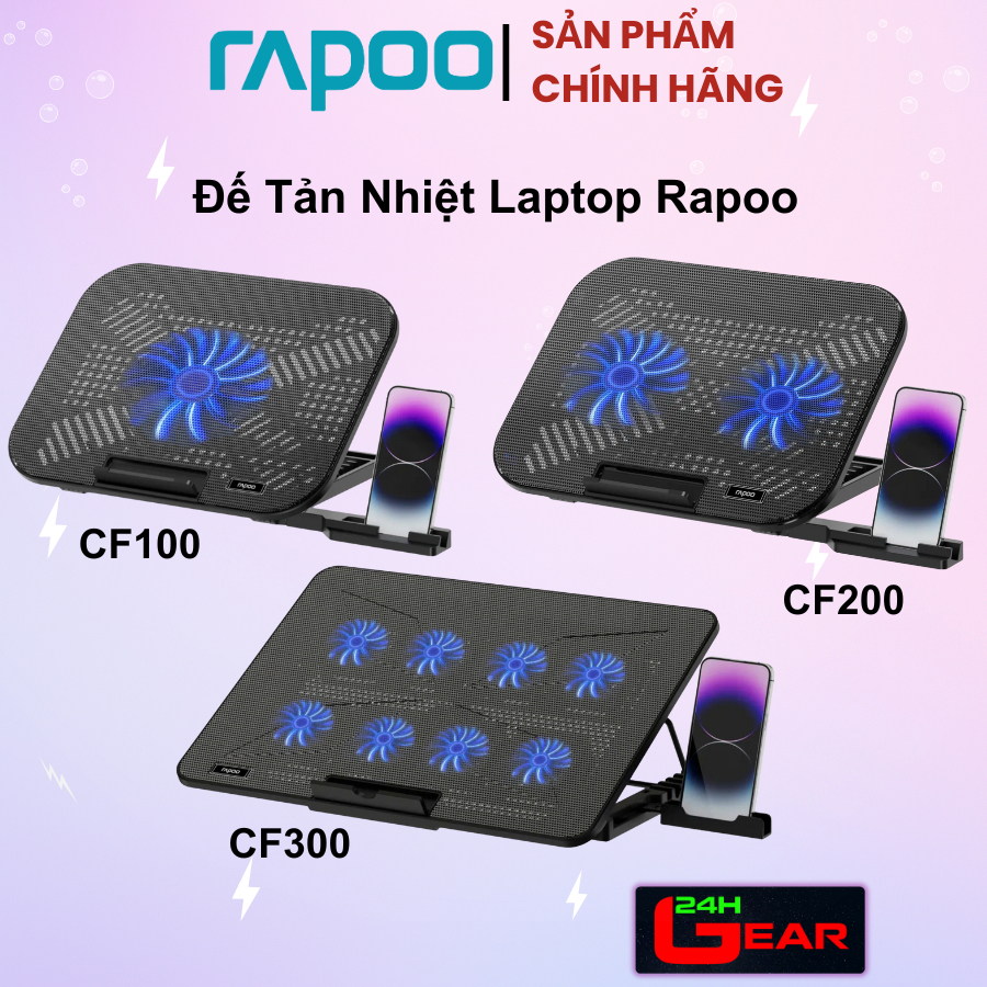 Tản nhiệt laptop Rapoo CF100 CF200 CF300 ( Phù hợp laptop 11" - 17inch ,Nguồn USB 5V) Chính Hãng