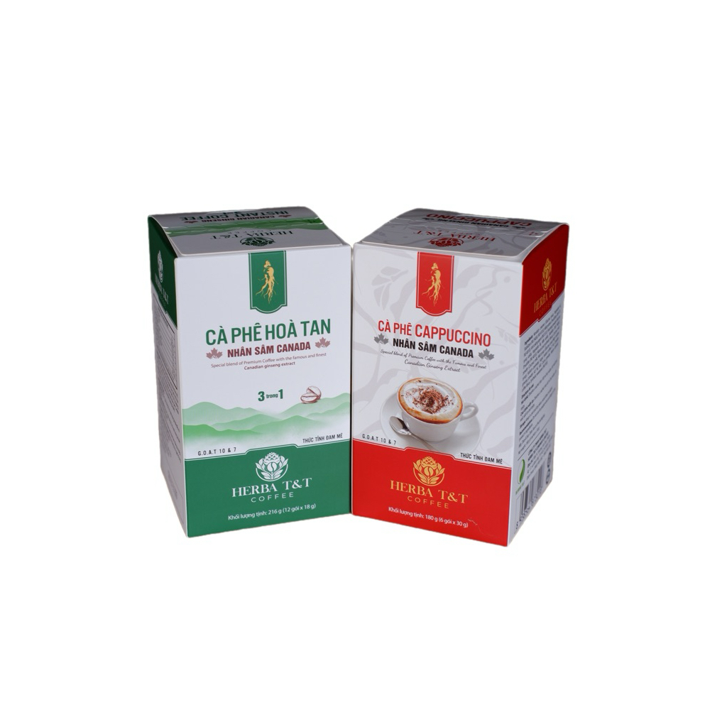 Combo 2 Hộp - Cà Phê Hòa Tan Nhân Sâm Canada 3in1 & Cà Phê Cappuccino Nhân Sâm Canada