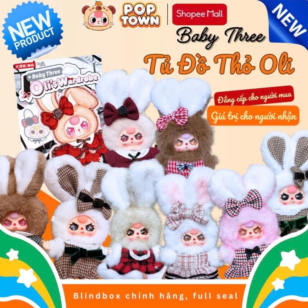 [HỎA TỐC] BABY THREE TỦ ĐỒ THỎ - OLI'S WARDROBE - Blindbox, quà tặng, figure, gấu bông, đồ chơi POP 