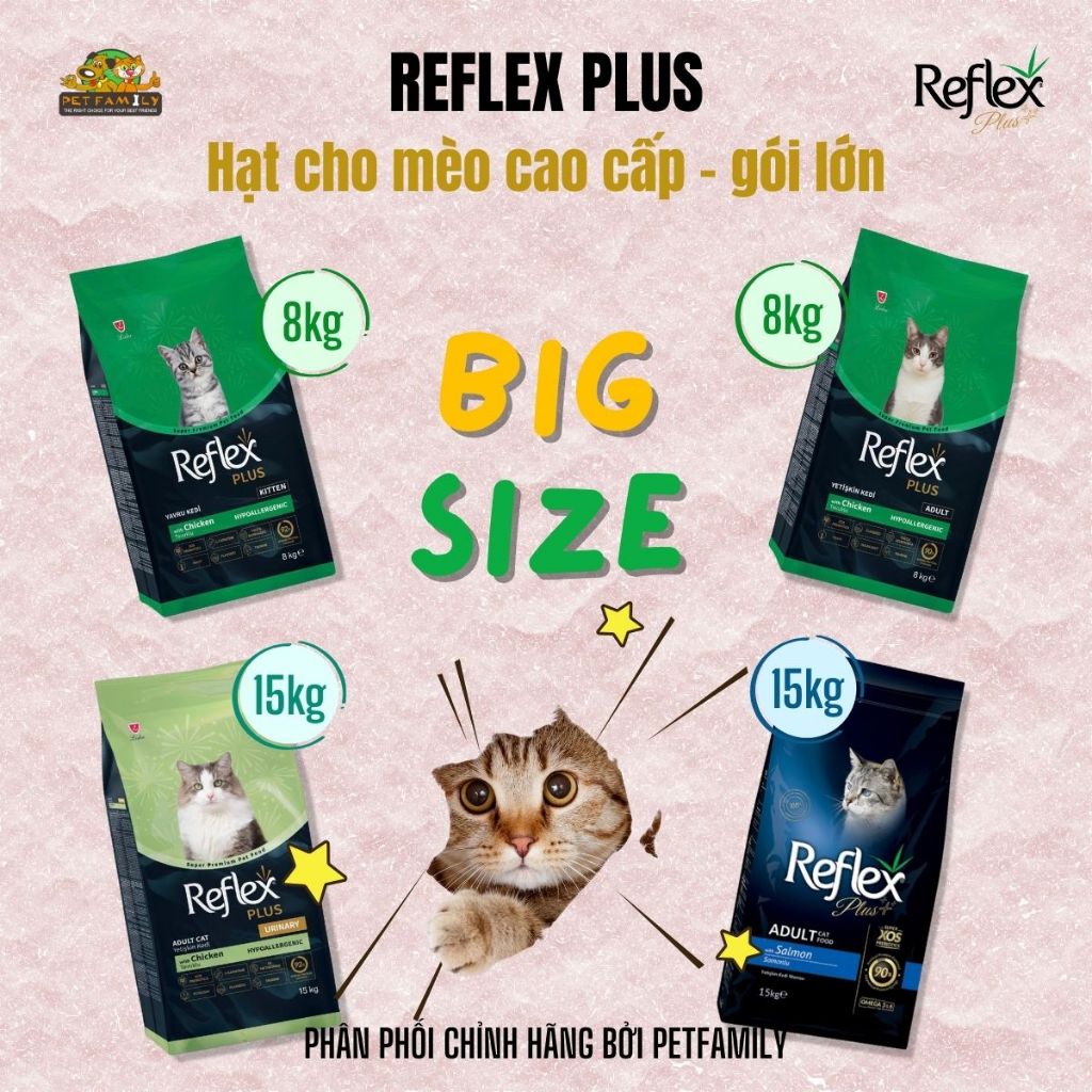 [Túi lớn] Hạt cho Mèo Reflex Plus - Túi 8kg, 15kg PETFAMILY REFLEX PLUS