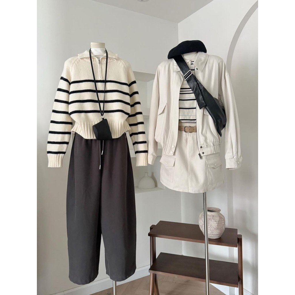 Áo len kẻ polo zip 23104 CHERRY COCO