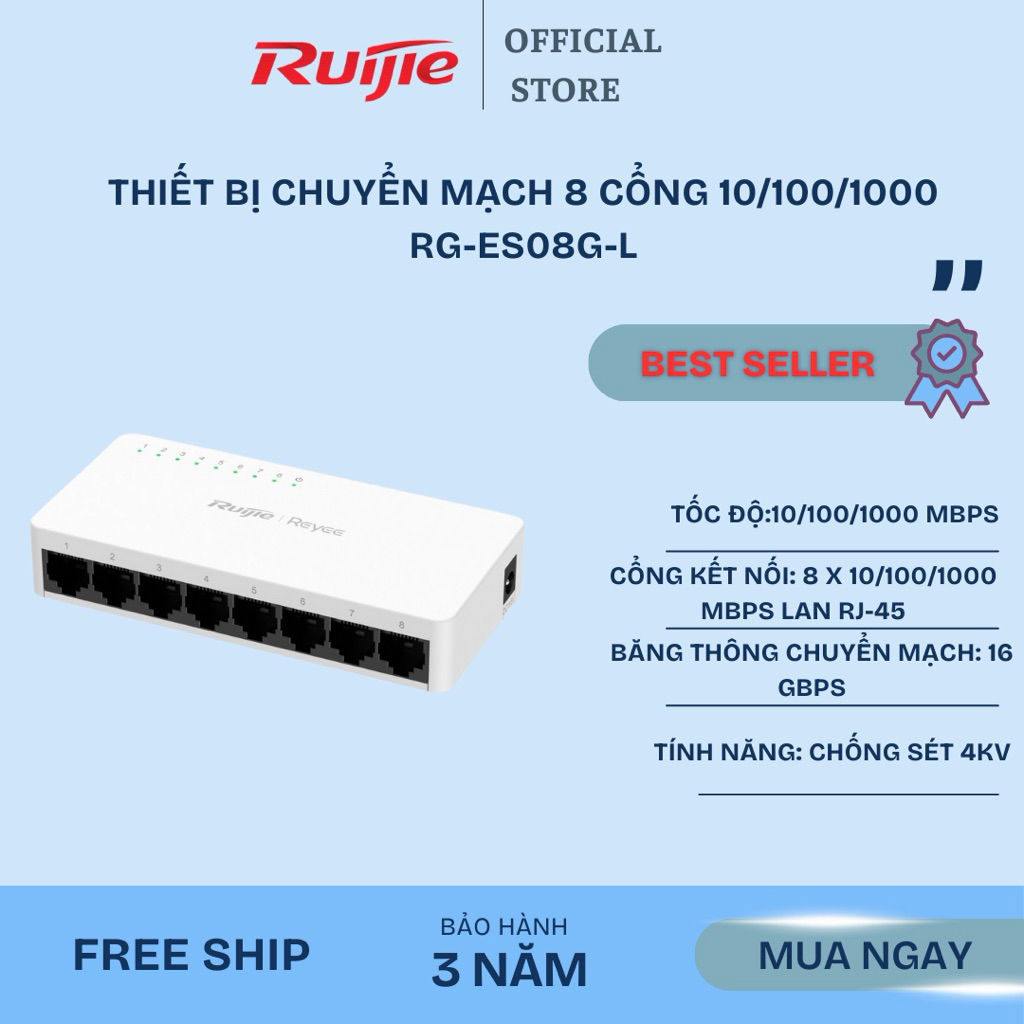 Thiết bị chuyển mạch 8 cổng Ruijie 10/100/1000 RG-ES08G-L