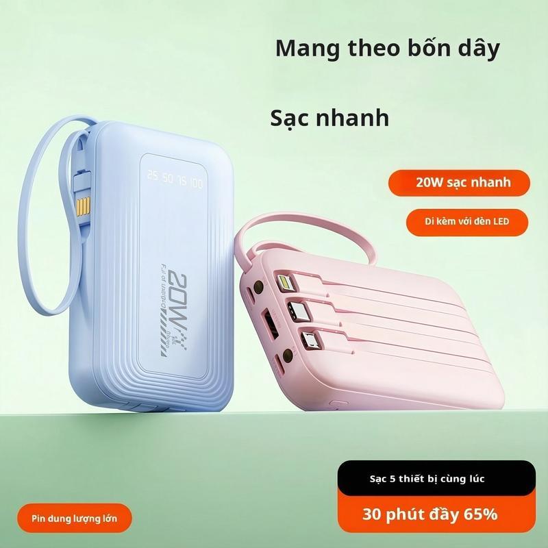Pin dự phòng di động tiêu chuẩn hàng không 120W sạc nhanh dung lượng 20000mAh 4 cổng sạc tương thích với IOS và Android