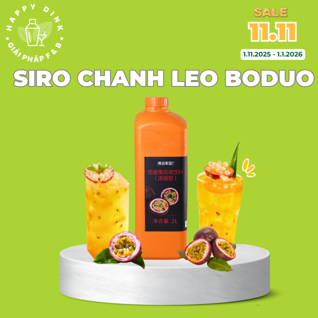 Siro chanh leo Boduo can 2L, syrup chanh dây pha chế trà hoa quả, trà chanh leo thơm ngon