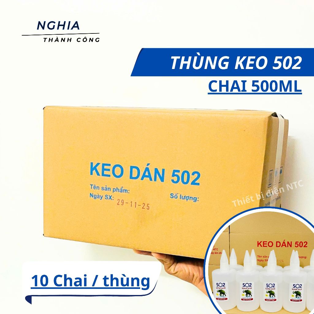 Thùng keo 502 loại chai chai 500ml keo con voi loại tốt keo dán sắt dính chắc 1 thùng 10 chai