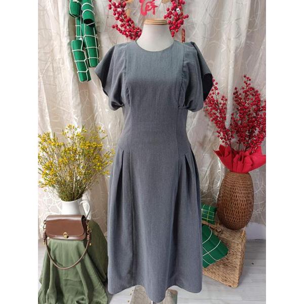 CME STUDIO thanh lý - Đầm xám tay bồng cổ tròn bymo - SIZE L