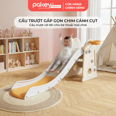 Cầu Trượt Gấp Gọn PAKEY Chim Cánh Cụt Dễ Thương, Cầu Trượt Tải Trọng 60kg Cho Bé Vui Chơi Thỏa Thích