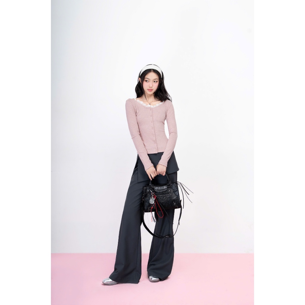 Quần dáng loe xám phối vạt xéo Lucy Pants - HOO DESIGN