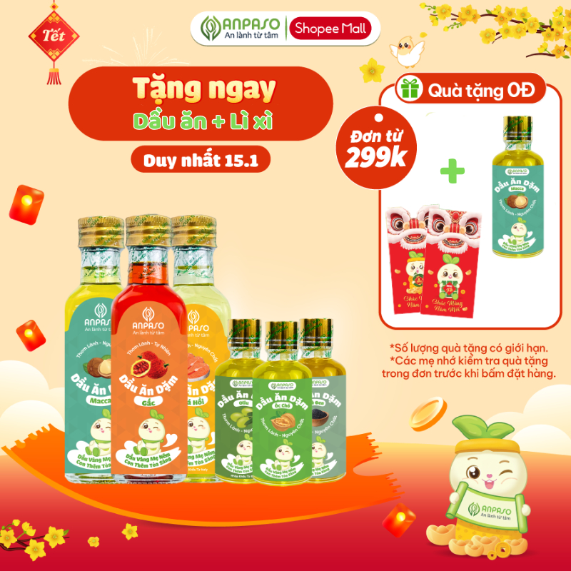 Dầu Ăn Dặm Cho Bé Anpaso - Set 3 dầu Oliu, Óc Chó, Cá Hồi 50ml, 100ml, 150ml - Dầu Chiên Xào 100ml