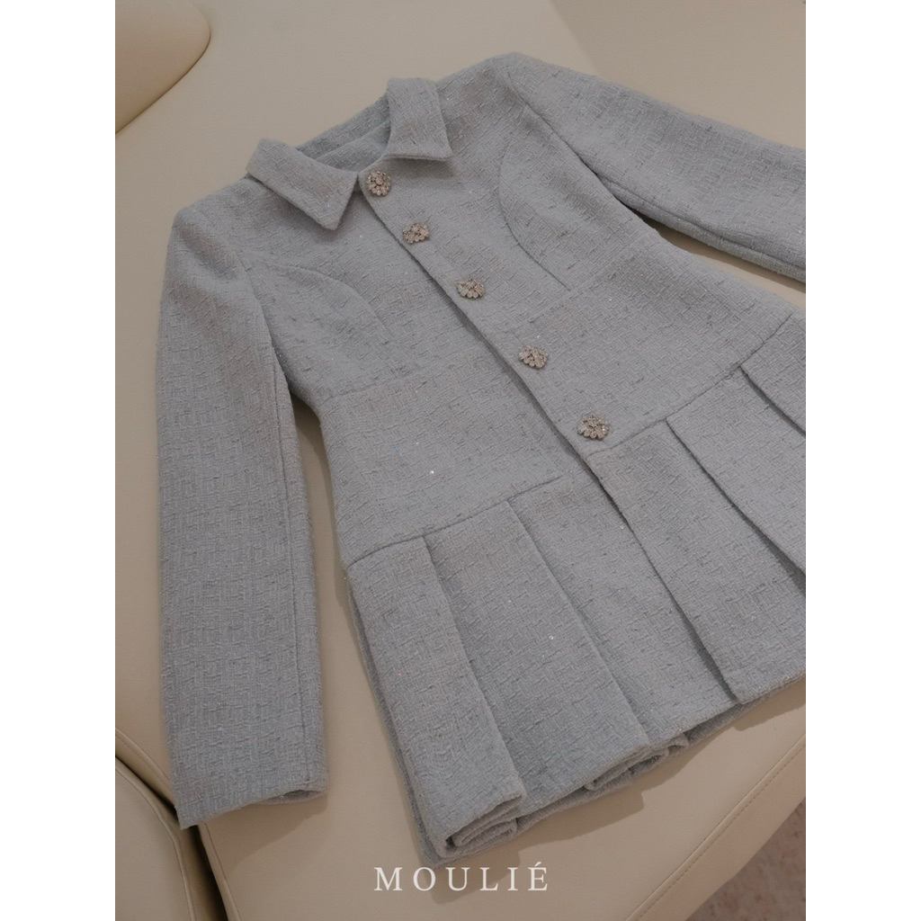 MOULIÉ | 𝐀𝐫𝐢𝐧 𝐓𝐰𝐞𝐞𝐝 𝐉𝐚𝐜𝐤𝐞𝐭 Áo dạ kim tuyến xếp ly dáng giấu quần