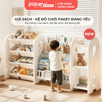 Kệ Đựng Sách Và Đồ Chơi Cho Bé PAKEY, Giá Sách 4 Tầng, Kệ Đồ Chơi Nhiều Hộc Trẻ Em