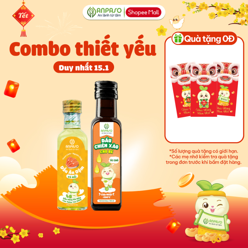 Combo Thiết Yếu: Dầu ăn dặm cho bé Anpaso 100ml và Dầu chiên xào cho bé Anpaso 100ml