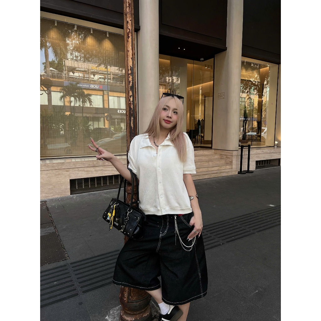 ÁO POLO WAFFLE FORM BOXY ĐEN STUDIO (  A20 ) | BigBuy360 - bigbuy360.vn