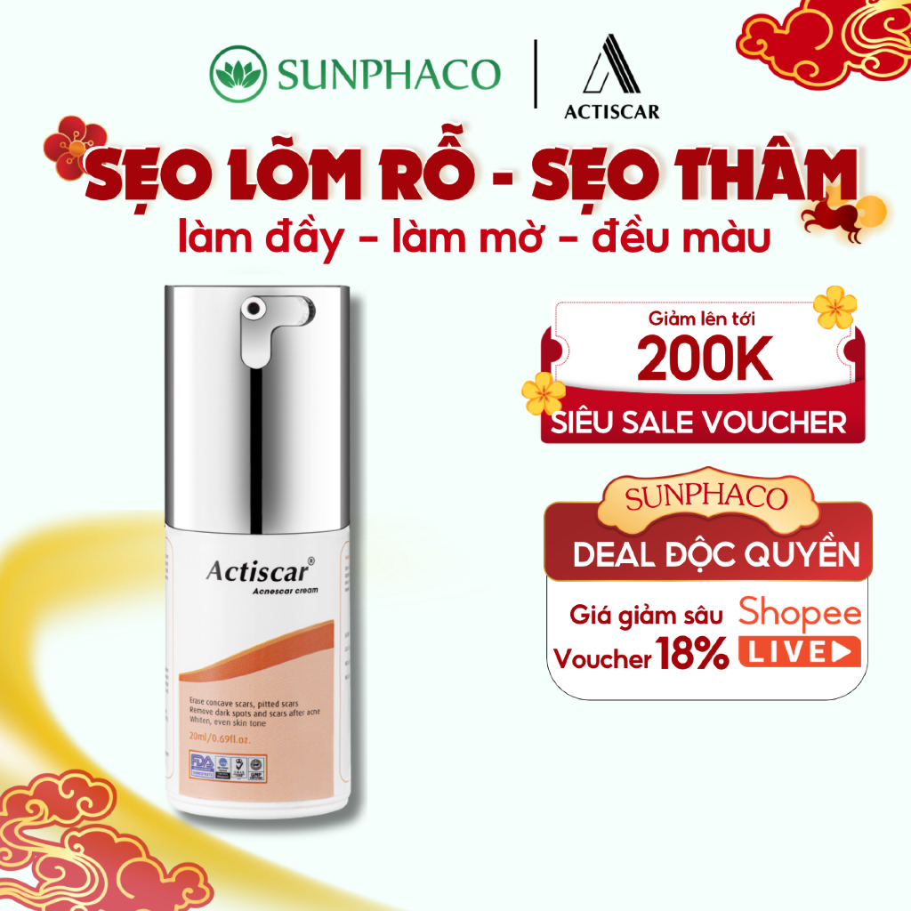 Kem Sẹo Lõm ACTISCAR 20ml Làm Phẳng Và Làm Mờ Sẹo Lõm, Sẹo Rỗ, Sẹo Mụn Lâu Năm