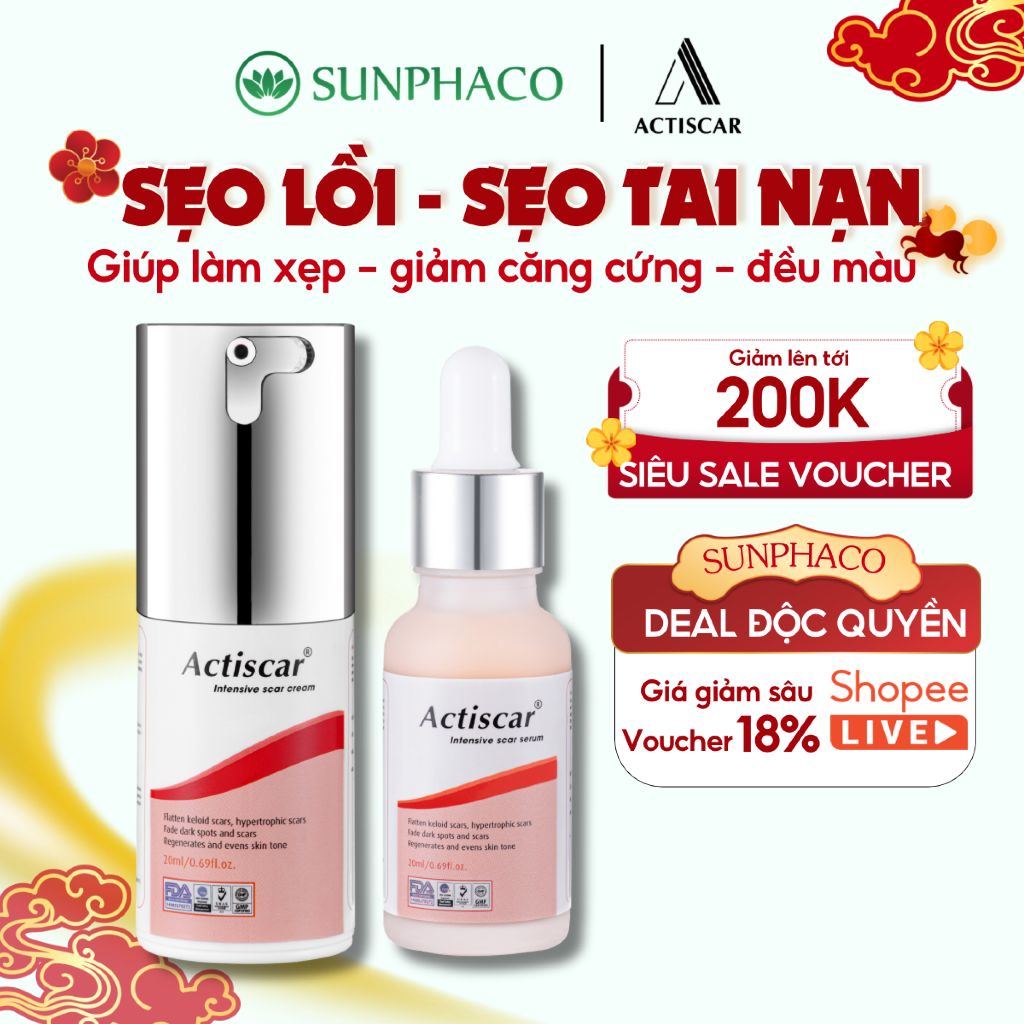 Combo Kem Serum Sẹo Lồi ACTISCAR Làm Phẳng Và Làm Mờ Sẹo Lồi, Sẹo Phì Đại Lâu Năm