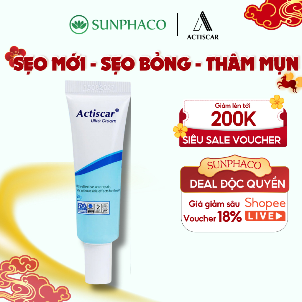 Kem Mờ Sẹo ACTISCAR 20g Hỗ Trợ Và Làm Mờ Sẹo thâm, sẹo Lồi, Sẹo Lõm, Sẹo Rỗ, Sẹo Mụn, sẹo phẫu thuật