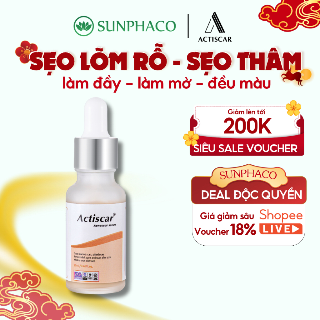 Serum Sẹo Lõm ACTISCAR 20ml Làm Phẳng Và Làm Mờ Sẹo Lõm, Sẹo Rỗ, Sẹo Mụn Lâu Năm