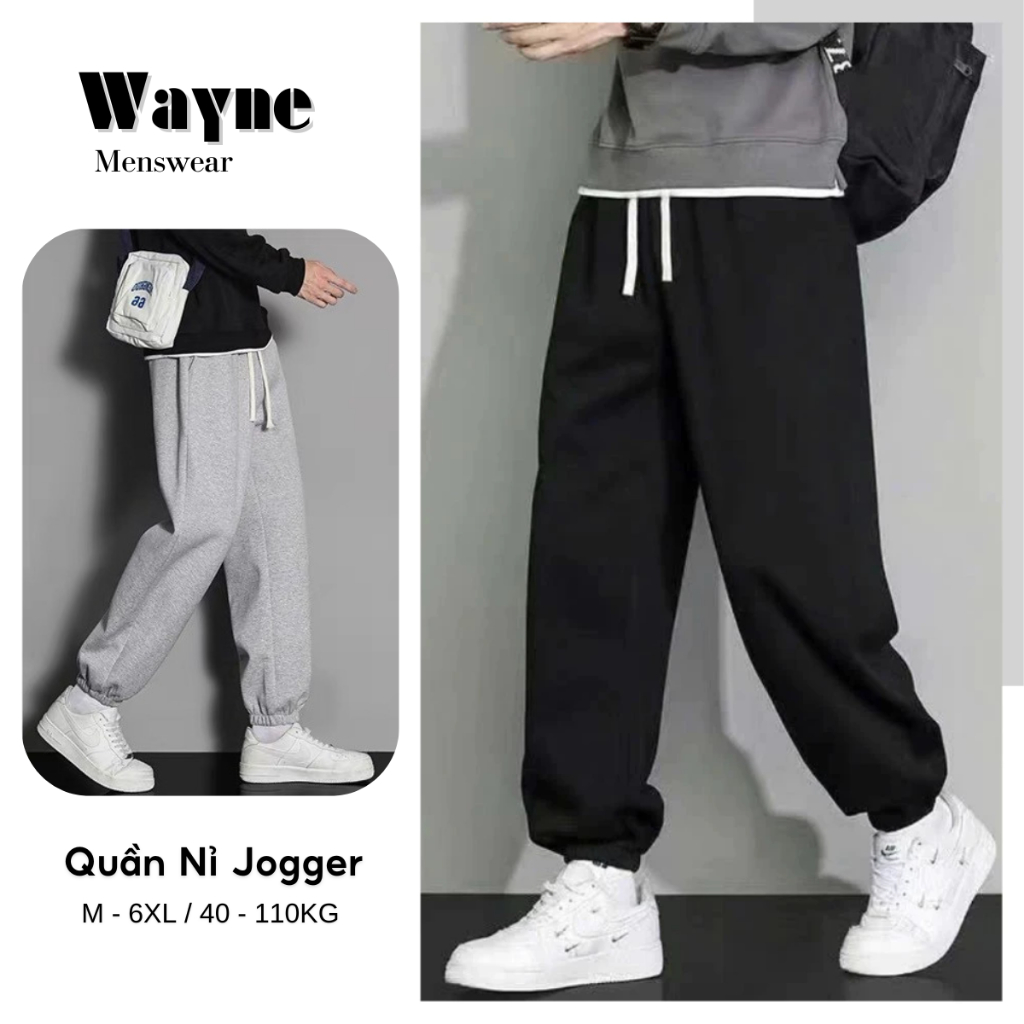 (BIG SIZE 40-110KG) Quần Jogger Nỉ Tăm Ống Rộng Unisex Dáng thể thao Bo Gấu Cao Cấp Wayne Menswear