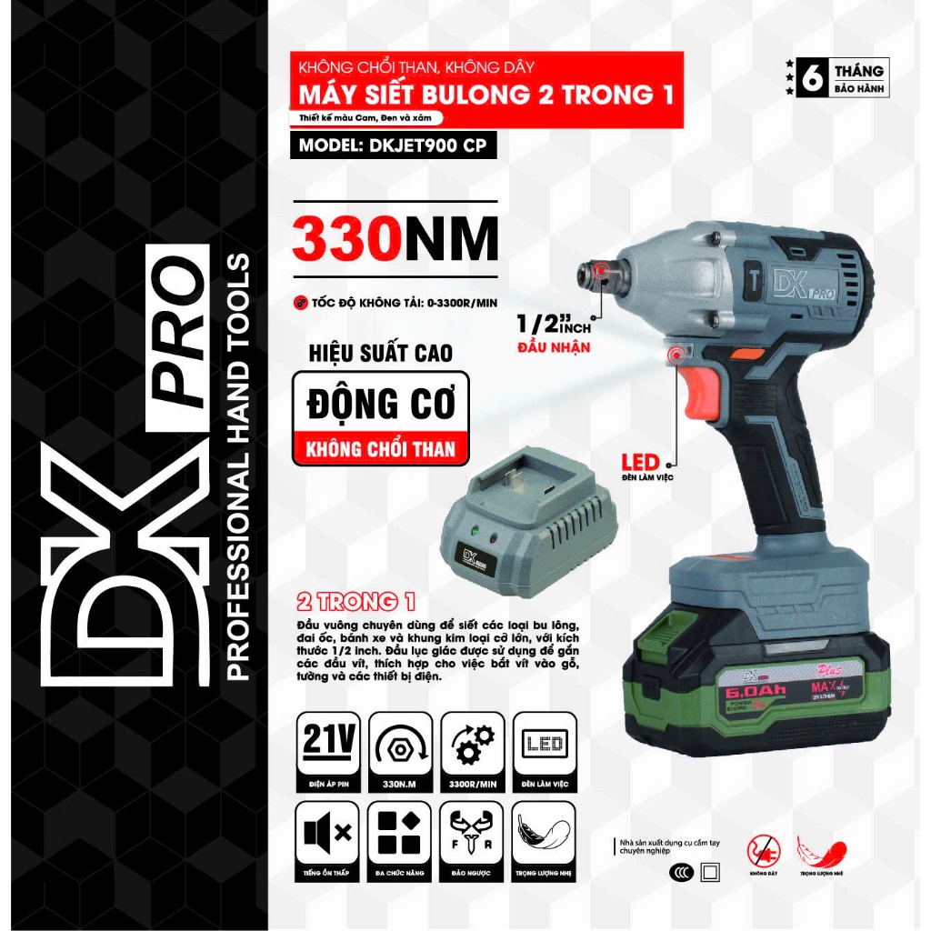 Máy siết bulong DKPRO-hitachi 199v động cơ không than lực 250nm