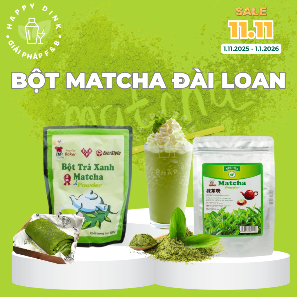 Bột Matcha/Trà Xanh nguyên chất , matcha Đài Loan Mũ Đỏ/ Neicha gói 100g dùng pha chế latte matccha,
