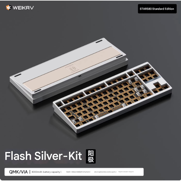 Kit Bàn Phím Cơ Custom Nhôm CNC -Weikav STARS80 V3 Update - 3 Mode - Tạ Pha Lê - VIA/QMK - Led RGB