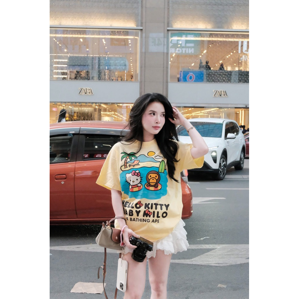 ÁO THUN HELLO KITTY MIX BAPE FULL TAG HÀNG LOẠI 1 ĐẸP
