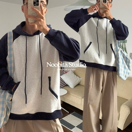 NOOBITA - Áo hoodie tay raglan 8466