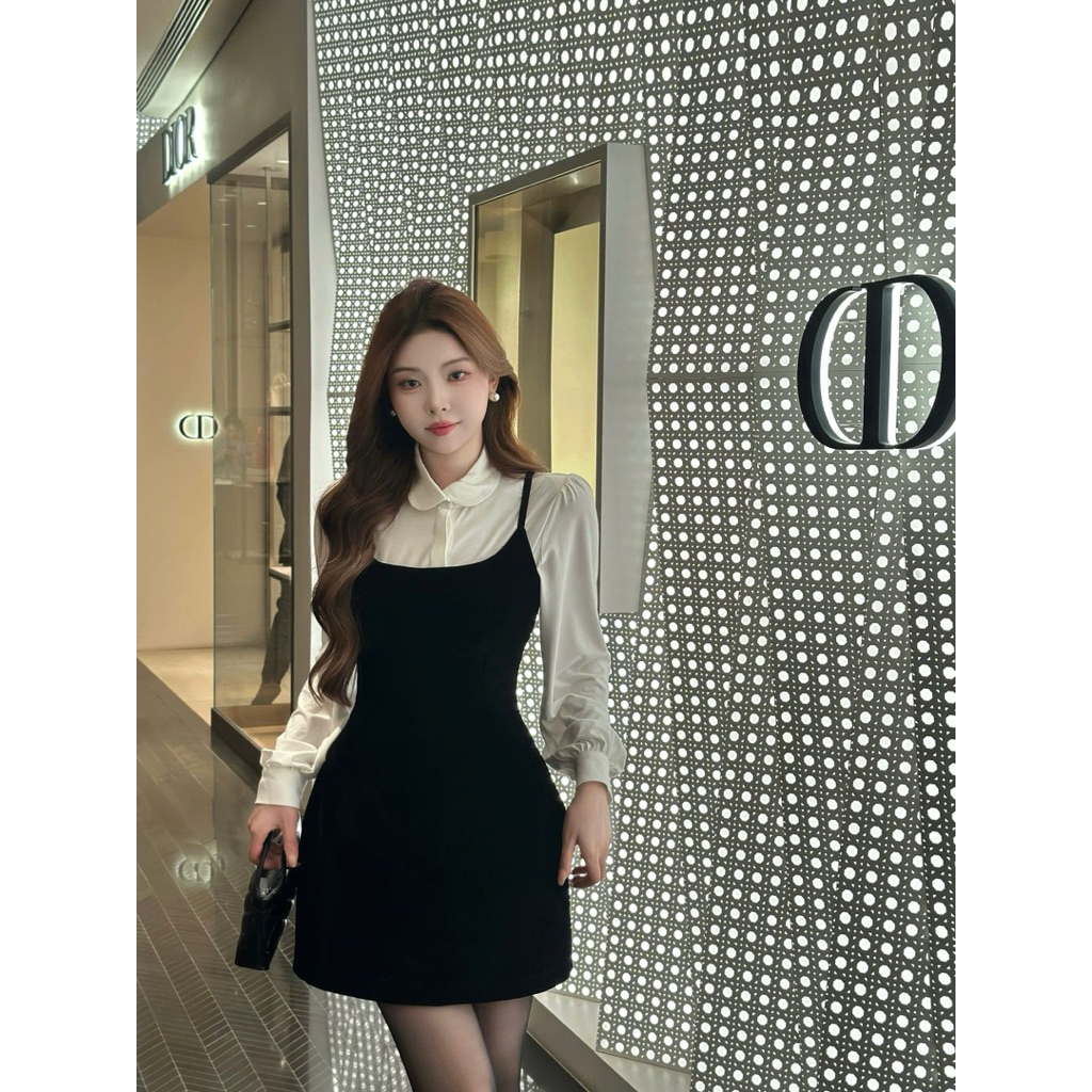 Váy Sơ Mi Phối Yếm váy  - Bigsize 60kg-90kg