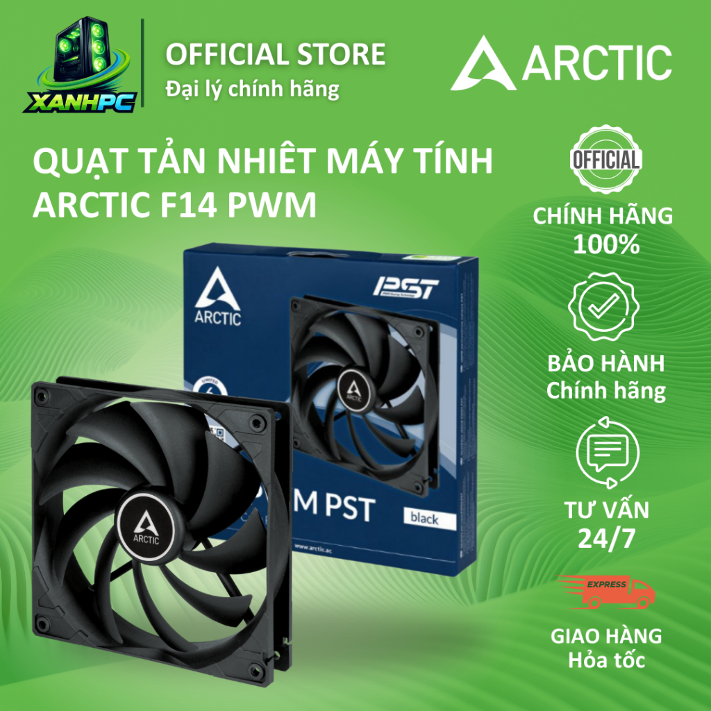 Quạt tản nhiêt máy tính Arctic F14 PWM PST Black, White RGB, Hiệu suất cao - Hàng chính hãng