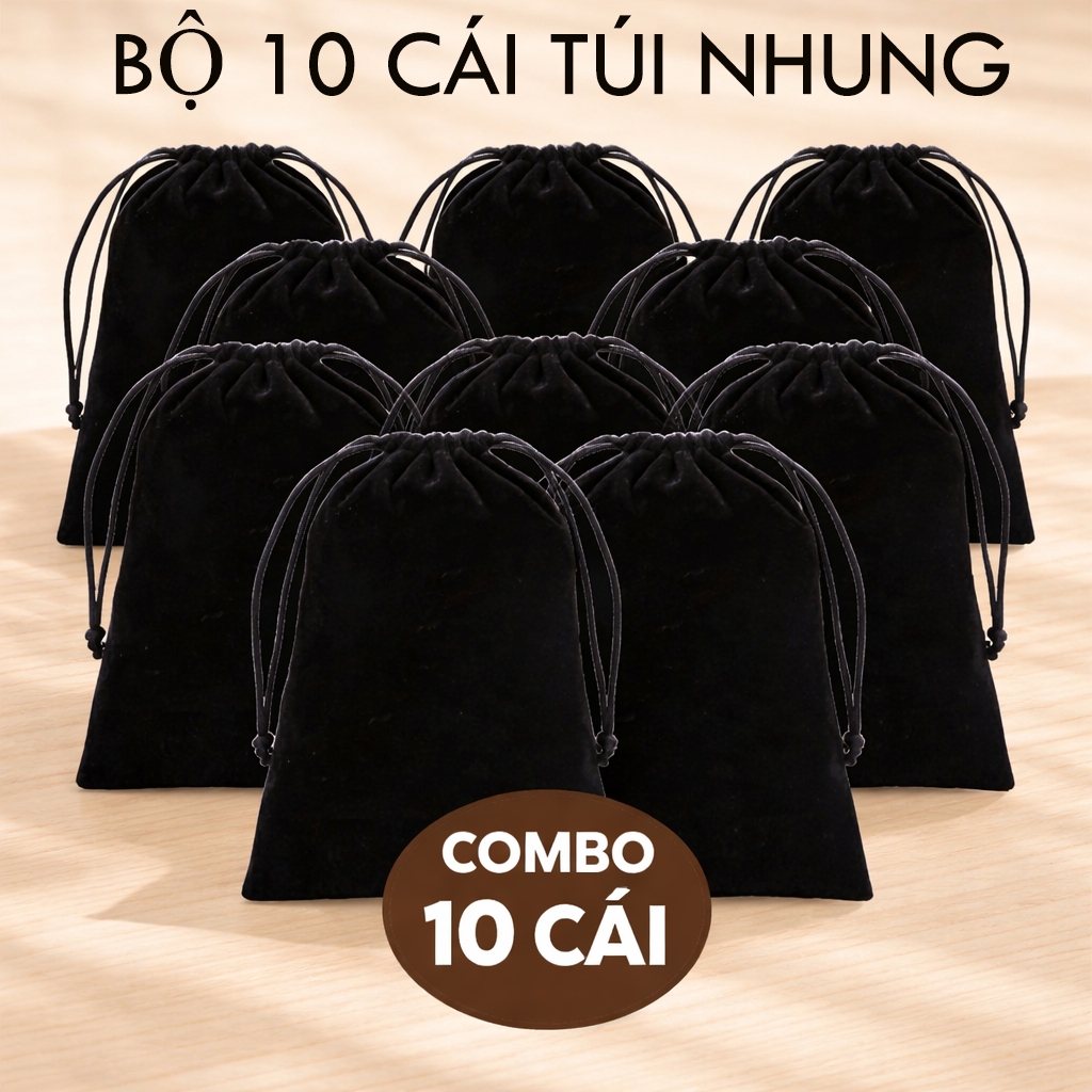 (COMBO 10 CÁI )TÚI NHUNG ĐA NĂNG MÀU ĐEN  BK10 TÚI ĐỰNG MẮT KÍNH TRANG SỨC MỸ PHẨM NHIỀU KÍCH THƯỚC