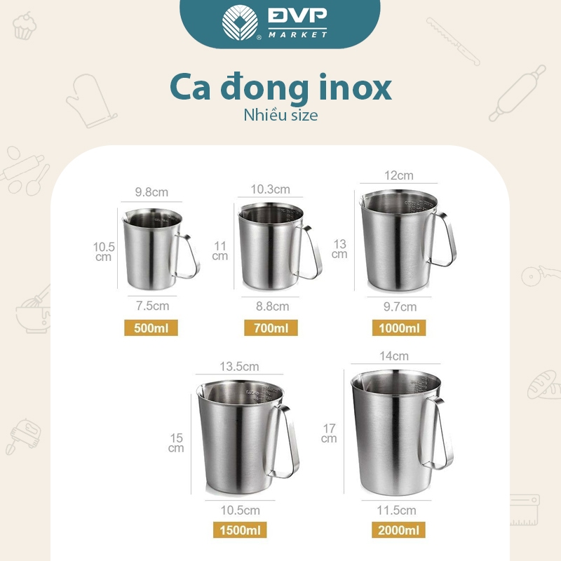 Ca đong inox 500ml,700ml,1000ml,1500ml,2000ml