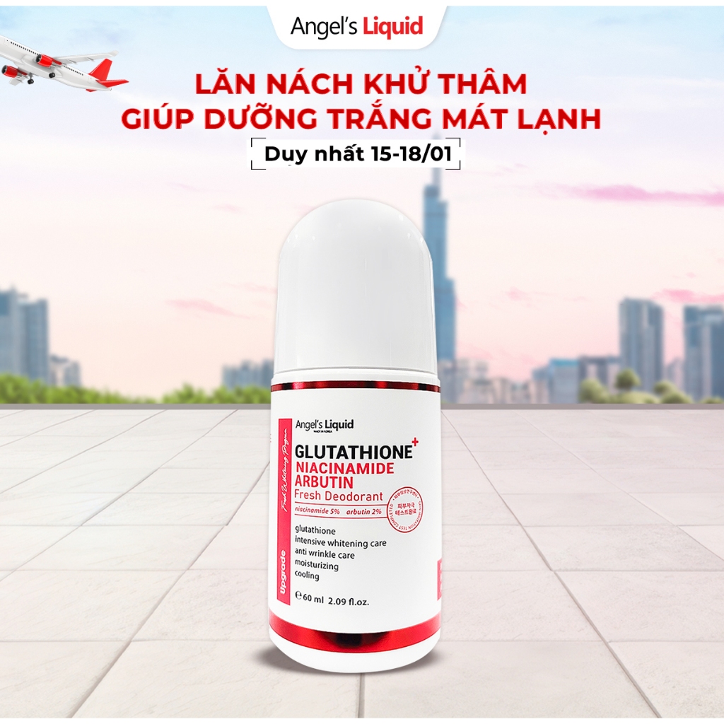 Lăn Nách Khử Thâm, Dưỡng Trắng Mát Lạnh Angel's Liquid Glutathione+Niacinamide Arbutin Cooling Fresh Deodorant 60ml