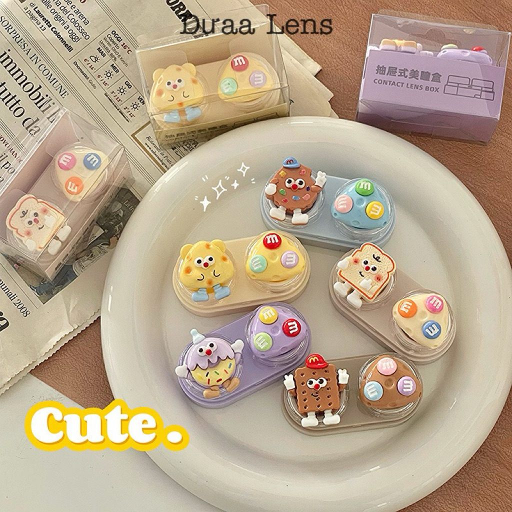 DƯAA LENS Khay Đựng Lens Có Ngăn Charm Hình Socola MM Dễ Thương