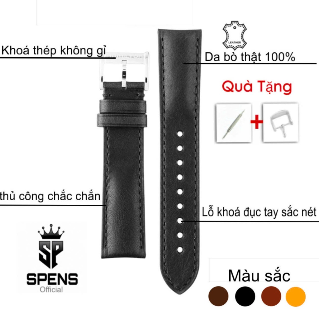 Dây da đồng hồ thủ công khâu tay chất liệu da bò vacheta phong cách thanh lịch đẳng cấp sang trọng tặng tool thay dây