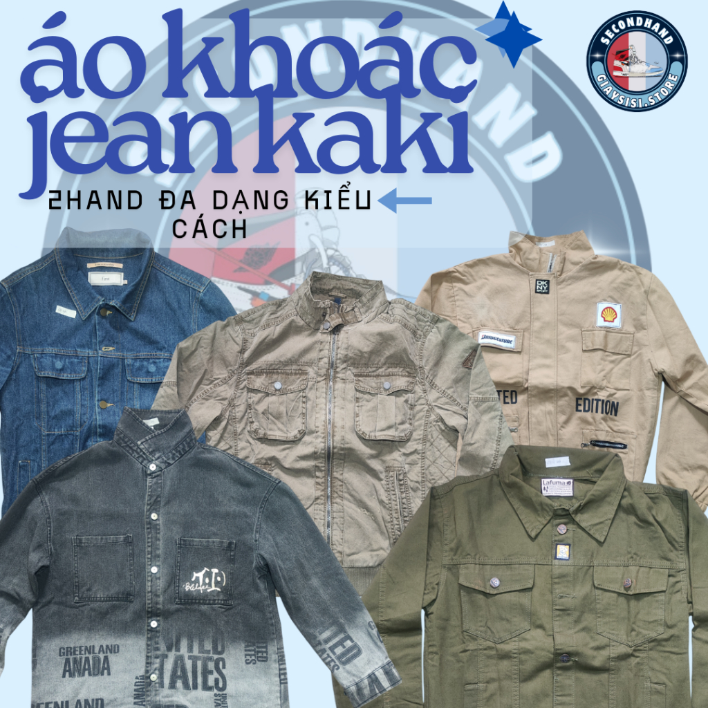 [Giaysisi.store] Áo khoác jean kaki 2HAND CHỌN LỌC LOẠI 1 VIP old & new đa dạng mẫu mã cực xịn xò, s
