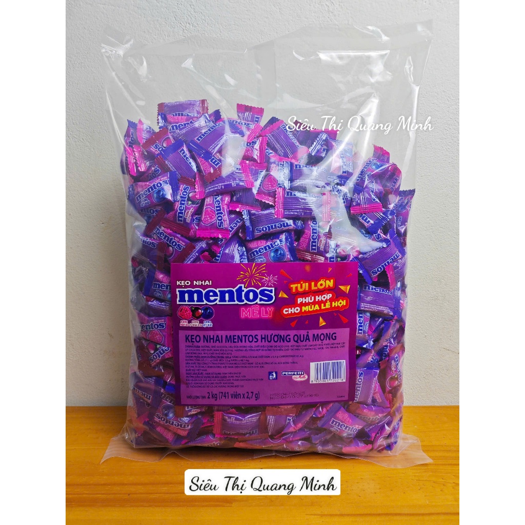 Bịch Kẹo Cứng Alpenliebe Sữa Caramen Dâu Kem, Kẹo Mentos Mê Ly 2kg