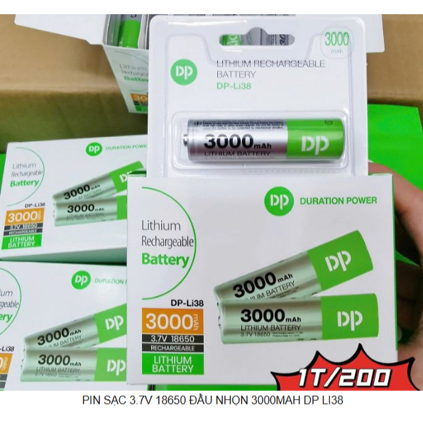 PIN SẠC 3.7V 18650 ĐẦU NHỌN 3000MAH DP LI38