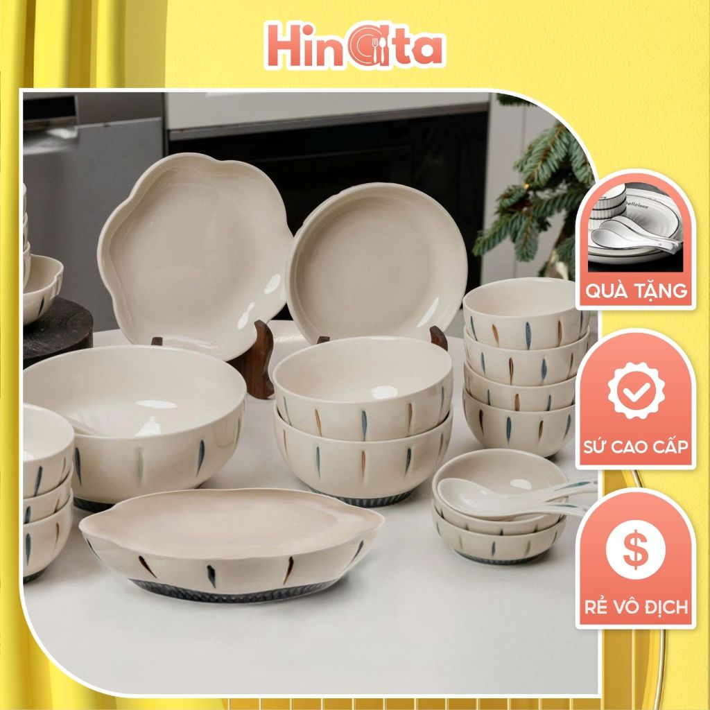 SET 10 NGƯỜI chén đĩa đa sắc HINATA phong cách Nhật chén dĩa gốm sứ bộ bát đĩa cơm sứ
