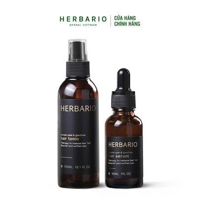 Bộ Serum mọc tóc 30ml + Nước dưỡng tóc 100ml vỏ bưởi và bồ kết herbario, kích mọc tóc