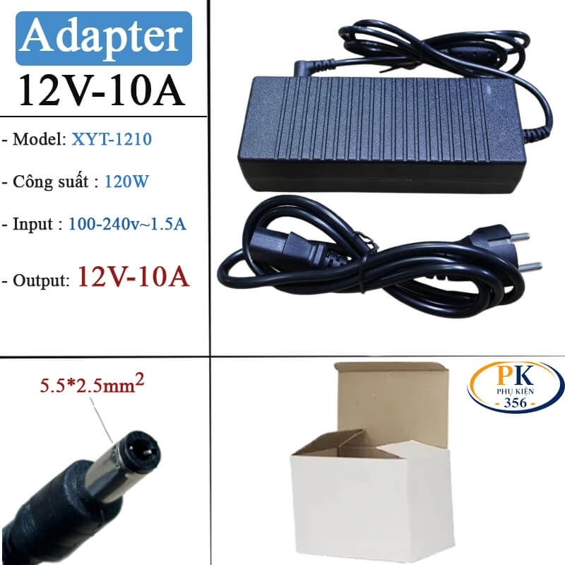 Adapter DC 12V 10A 120W XYT-1210 –  Chân DC Bẻ Góc 5.5x2.5mm, Dùng Camera, LED 12v-10A 120W