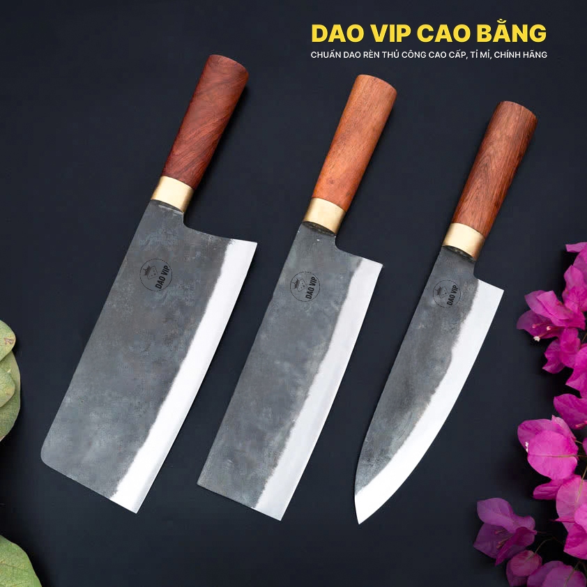 Dao Vip Cao Bằng Bộ Dao Bếp nhíp xe rèn thủ công CB88HD DAO VIP CAO BẰNG