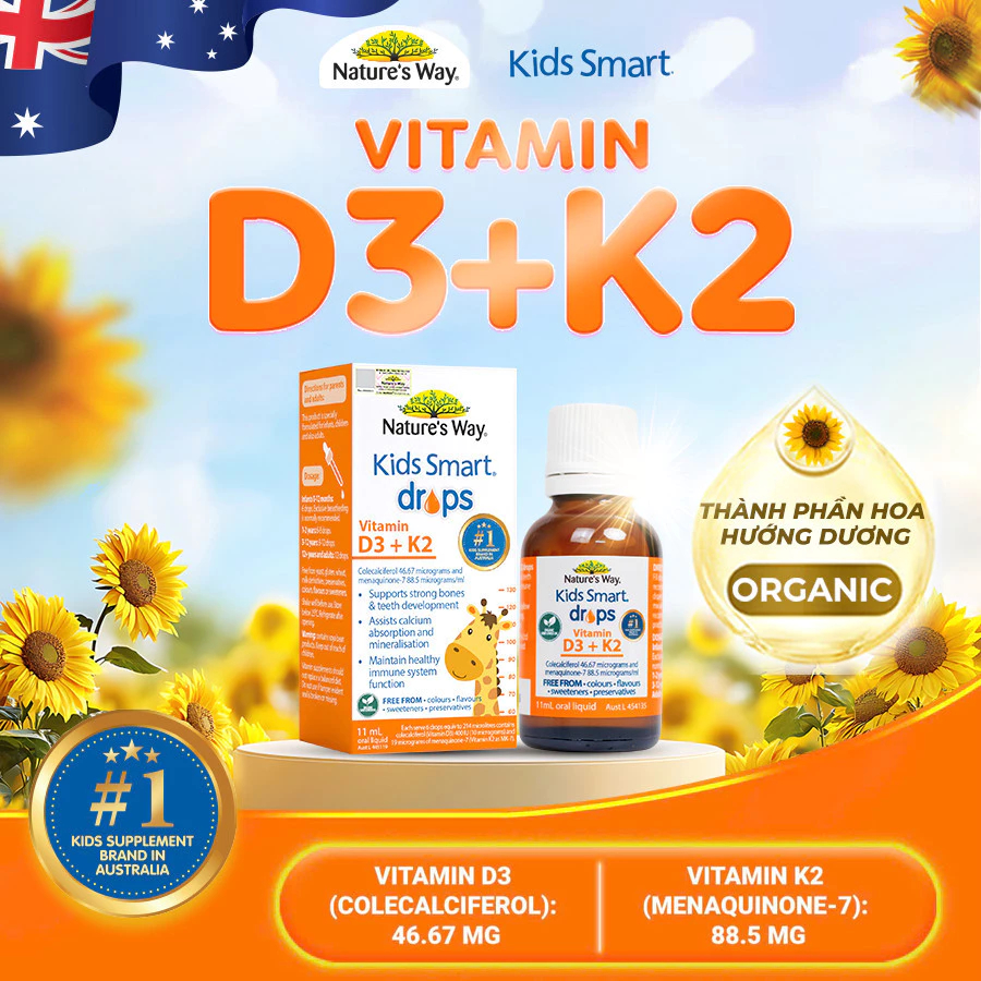 Vitamin D3k2 Organic Nature's Way, D3K2 Cho Trẻ Sơ Sinh Hoa Hướng Dương Organic Hộp 11ml