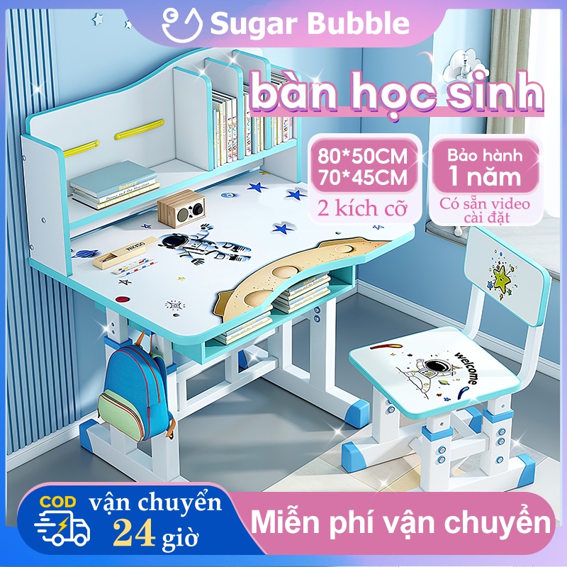Bộ bàn học cho bé, bộ bàn học Bàn học chống gù có giá sách, tay quay chất lượng cao, giá tốt