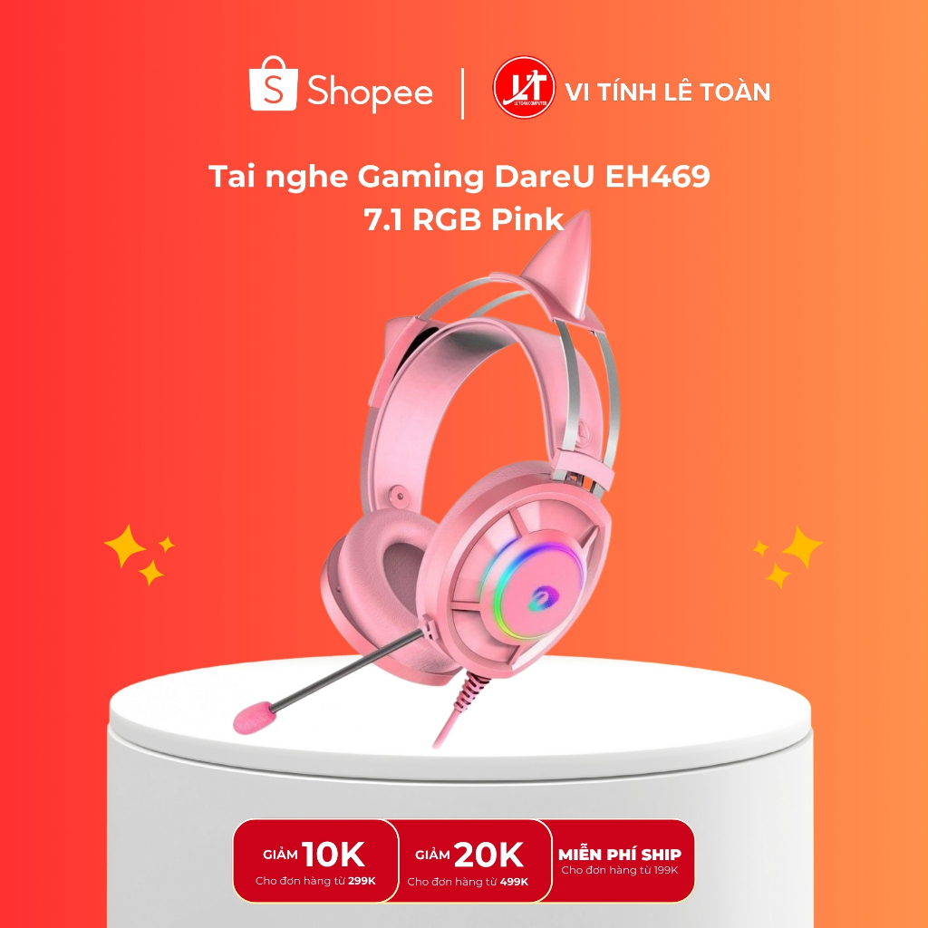 [GIÁ TỐT] Tai Nghe Chụp Tai Gaming Dareu EH469 LED RGB - Âm Thanh Giả Lập 7.1 (Màu Hồng)