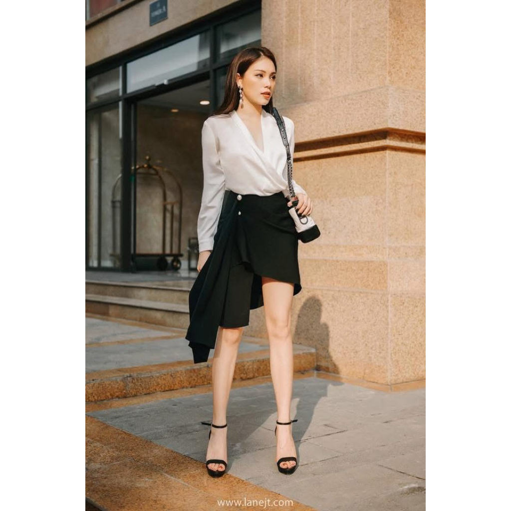 set lane jt đen size s pass rẻ áo đen váy đen