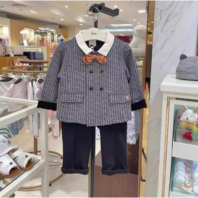 Set rmk ettoi vest nơ nâu cam