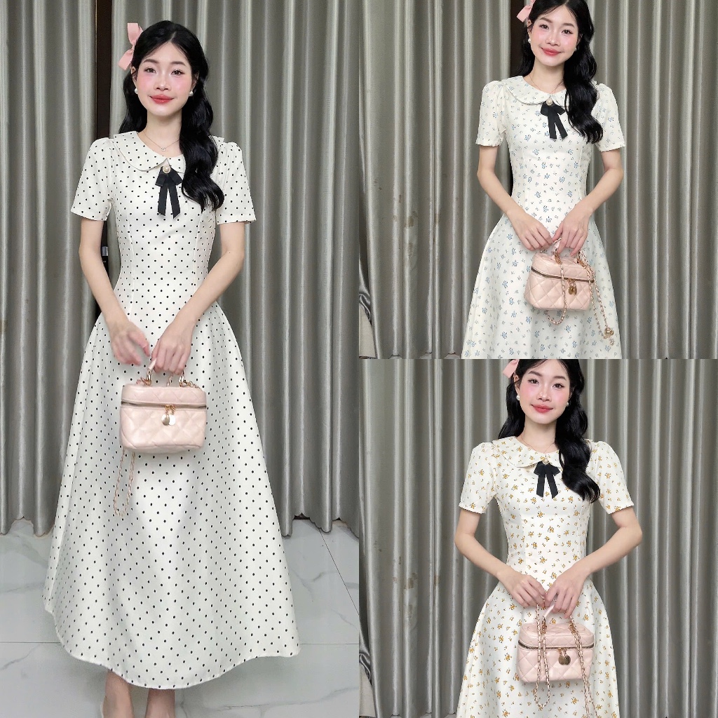 SHD- Đầm Dài Cổ Sen Vải Hoa Nhí