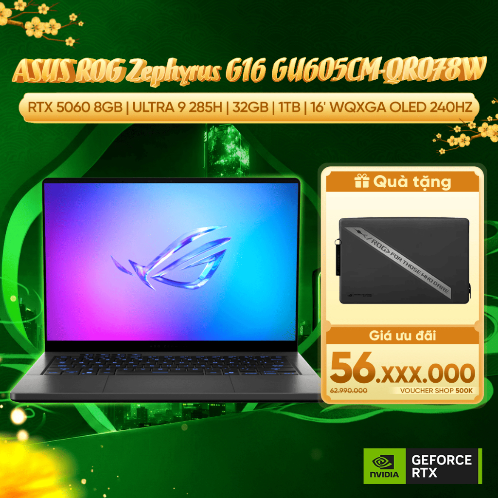 Laptop ASUS ROG Zephyrus G16 GU605CM-QR078W Card đồ họa Geforce RTX™ 5060 8GB
