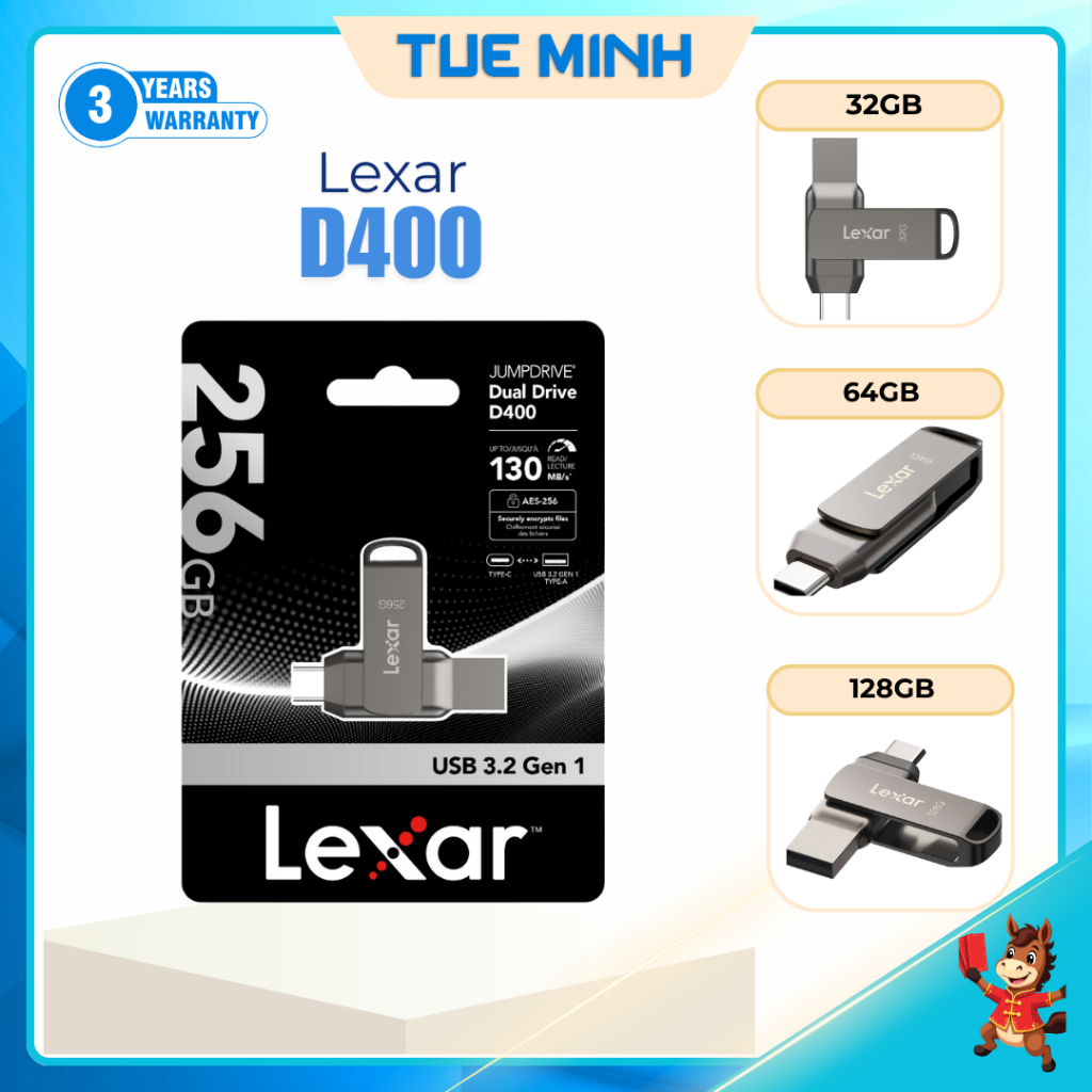 USB Lưu trữ dữ liệu Lexar JumpDrive Dual Drive D400 USB 3.2 and 3.1 Type-C